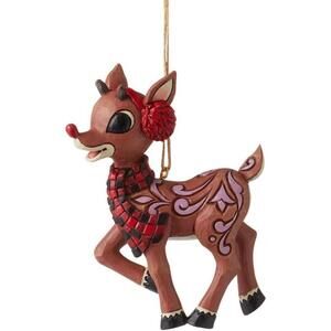 Jim Shore Rudolph The Red-Nosed Reindeer Wearing Earmuffs Hanging Ornament, NIB
